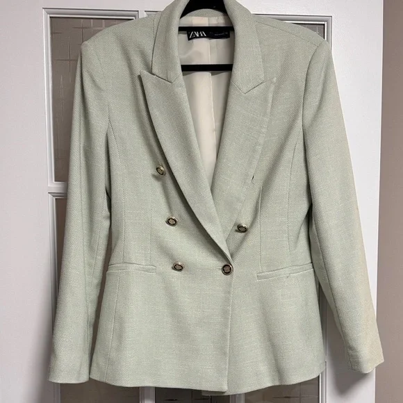 Zara Women's Mint Double-Breasted Blazer - Picture 4 of 13